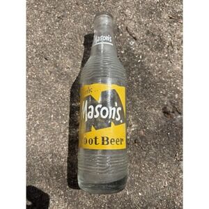 Masons Vintage Glass Root Beer Bottle Chicago IL Retro Clear Yellow